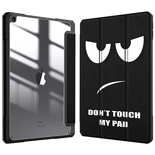 Fintie Hybrid Hülle für 10.2 Zoll iPad 9. Generation 2021/8. Gen 2020/7. Gen 2019 mit Stifthalter - Stoßfeste Schutzhülle mit transparenter Hartschale auf der Rückseite, Don't Touch