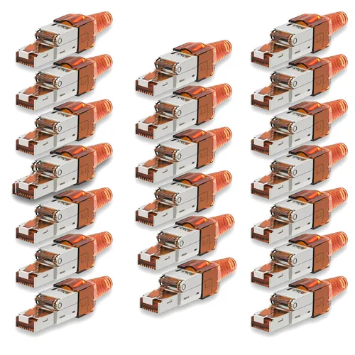 CAT 7 Netzwerkstecker Werkzeuglos - 20x RJ45 - Sonstige Elektroinstallationsartikel, werkzeuglose Montage für einfache Kabelkonfektionierung, unterstützt Gigabit-Übertragungen bis 1000 MHz, ideal für Heimnetzwerke und Büros.