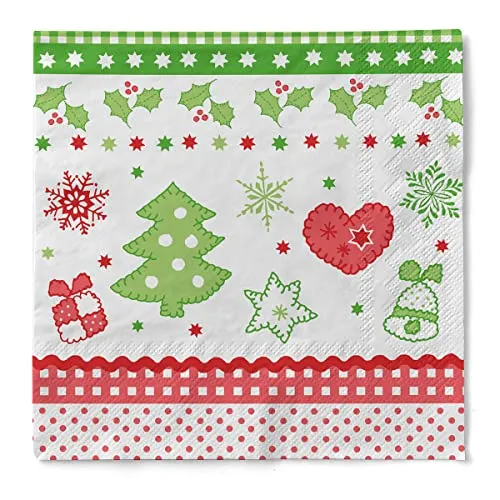 Sovie HORECA Weihnachtsserviette Christmas aus 3-lagigem Tissue 33x33 cm, Einweg Serviette Weihnachten Advent X-Mas Weihnachtsfeier, Papierservietten 100 Stück