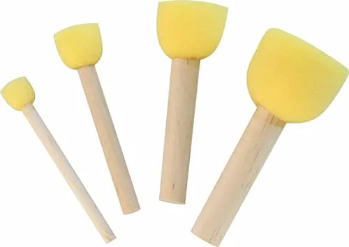 Kreul Flachpinsel Schwammstupf-Pinsel 4er-Set - Beige, hochwertiges Holz für kreative Maltechniken und vielseitige Anwendungen