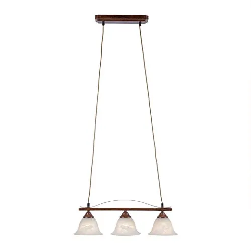 Vintage Pendelleuchte Edel-Rost 3-flammig - Rustikale Deckenleuchte im Landhaus-Design mit Alabaster-Dekor-Glas. Ideal für Esszimmer oder Küche, schafft eine gemütliche Wohlfühlatmosphäre mit LED oder Energiesparbirnen.