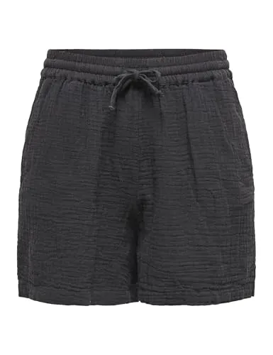 ONLY Shorts Thyra (1-tlg) Drapiert/Gerafft - Stylische Shorts aus 100% Baumwolle in Schwarz, mit modischem Drapiert-/Gerafft-Design für einen trendigen Look und hohen Tragekomfort.