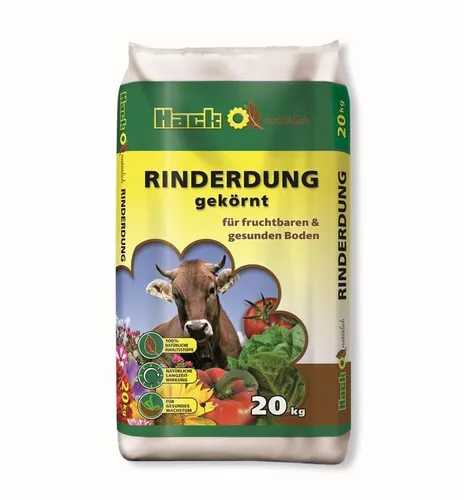 Hack Rinderdung Granulat 20 kg - Biologischer Gartendünger - Universaldünger für gesundes Wachstum mit natürlicher Langzeitwirkung, ideal für umweltbewusste Gärtner.