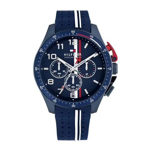 Tommy Hilfiger Chronograph Quarz Uhr für Herren mit Marineblauem Silikonarmband - 1792169 - Armbanduhren für Herren mit präzisem japanischen Chronographen-Uhrwerk und stilvollem marineblauen Silikonarmband für optimalen Tragekomfort.