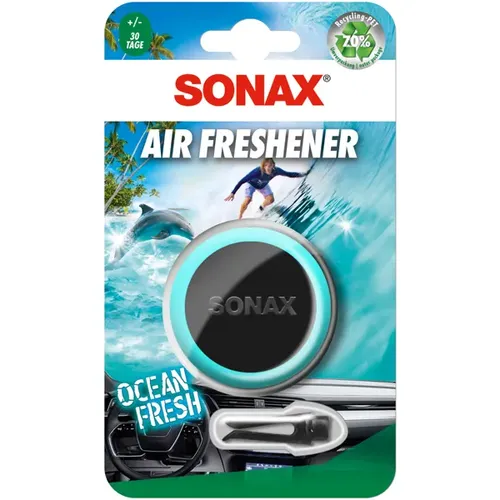 SONAX Air Freshener Ocean-fresh - Frischer Meeres-Duft für Ihr Fahrzeug. Der Lufterfrischer sorgt für ein intensives, langanhaltendes Dufterlebnis und ist einfach am Lüftungsschlitz zu befestigen.