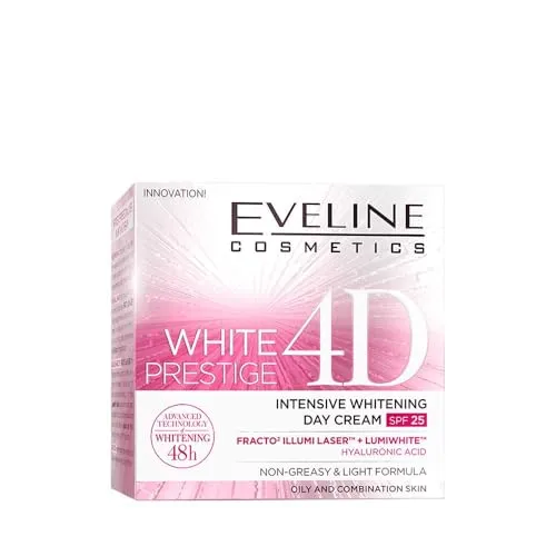 Eveline Cosmetics White Prestige 4D Aufhellende Creme mit SPF 25, Lumiwhite-Komplex & Hyaluronsäure - Professionelle Hautaufhellung & Tonkorrektur