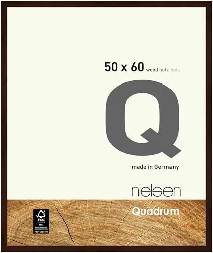 nielsen Bilderrahmen, 50 x 60 cm, Holz, Wengé, Posterrahmen zum Aufhängen im Hoch- & Querformat, Echtglas, Quadrum