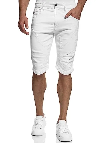Indicode Herren Leon Shorts - Offwhite Bermuda Denim Sommershorts - Herren-Shorts aus 98% Baumwolle, stylisch und bequem mit Stretch-Anteil, ideal für heiße Sommertage in Schule oder Büro.