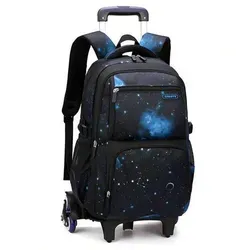 Rucksack Trolley mit Rollen und Teleskopgriff, Schwarz-Blau