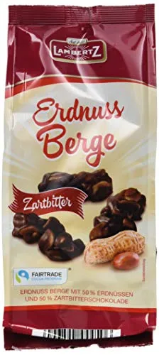 Lambertz Erdnuss Berge Zartbitter 250g - Schokolade, knackige Erdnüsse in edler Zartbitterschokolade, ideal für alle Naschkatzen, die hochwertigen Genuss suchen. 50% Erdnüsse, UTZ-zertifiziert für nachhaltigen Anbau.