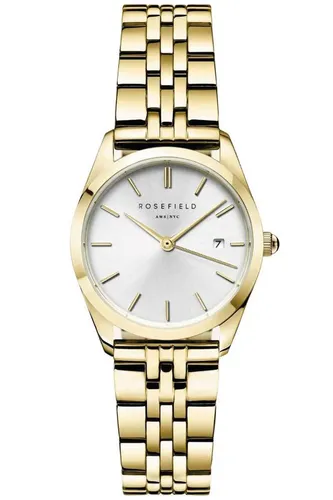 Rosefield Ace ASGSG-A15 Damenuhr Gold/Silber - Elegante Armbanduhr für Damen mit goldfarbenem Gehäuse, silbernem Zifferblatt und Datumsanzeige. Ideal für jeden Anlass und schickes Design.