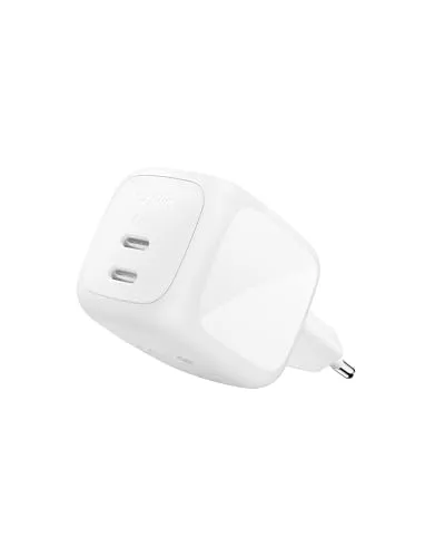Belkin BoostCharge Pro 2-Port USB-C GaN-Ladegerät (67 W) - Kompaktes 67 W USB-C Ladegerät mit innovativer GaN-Technologie. Ideal für das gleichzeitige Laden von zwei Geräten wie Smartphone und Laptop – perfekt für unterwegs.