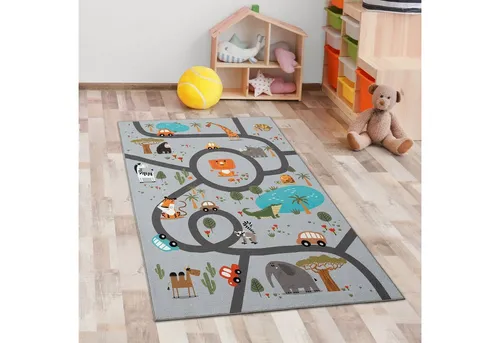 Carpetia Teppich Kinderteppich Safari / Straße Spielteppich grau, rechteckig, Höhe: 1 mm