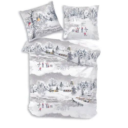 Träumschön Biber Bettwäsche Set 2tlg 135x200 cm – Flauschige Winterbettwäsche mit Schneelandschaft - Bettwäsche-Sets aus 100% Baumwolle, atmungsaktiv und hautfreundlich, ideal für warme Nächte im Winter. Pflegeleicht und langlebig für langanhaltende Farbintensität.