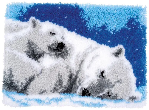 Vervaco PN-0170803 Knüpfteppichpackung Eisbären - Kreatives Stickset für Eisbären-Motiv, inklusive Anleitung, Haken und hochwertiger Wolle – ideal für Handarbeitsliebhaber.