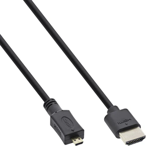 HDMI™ Superslim Kabel A an D High Speed mit Ethernet Premium schwarz / gold 1m