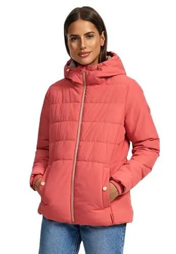 MARIKOO Damen Winterjacke N026 - Steppjacke mit Kapuze und Fleecestoff (XS-3XL, Rouge) - Stylische Damen Winterjacke mit Kapuze und 4 praktischen Taschen. Der kuschelige Innenstoff sorgt für angenehme Wärme und Komfort an kalten Tagen. Ideal für Outdoor-Aktivitäten und den Alltag.