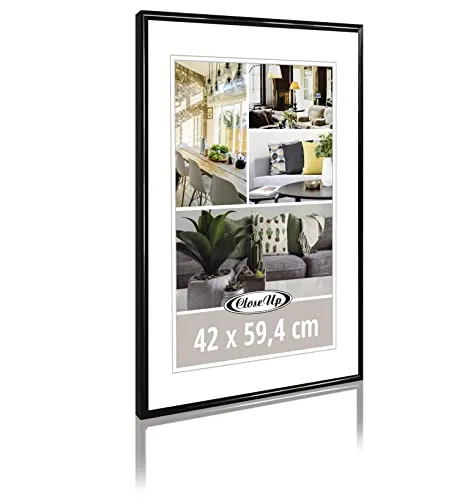 Close Up Posterrahmen DIN A2 (42 x 59,4 cm) | Kunststoff schwarz mit Rückwand | PVC-Scheibe (unzerbrechlich) Profilbreite 12 mm