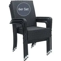 Juskys Gartenstuhl Yoro (6 St) - Stapelbare, moderne Gartenstühle in Schwarz - Stühle, 6 stapelbare Gartenstühle aus leichtem und stabilem Polyrattan mit robustem Stahlgestell, ideal für Garten und Terrasse.
