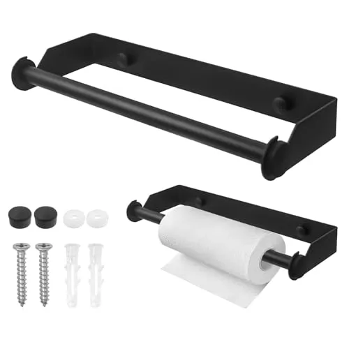 XNJIHWA Küchenpapierhalter Wand Papierrollenhalter Edelstahl Küchenrollenhalter Ohne Bohren 28cm für Küche Bad Spülbecken,Schwarz