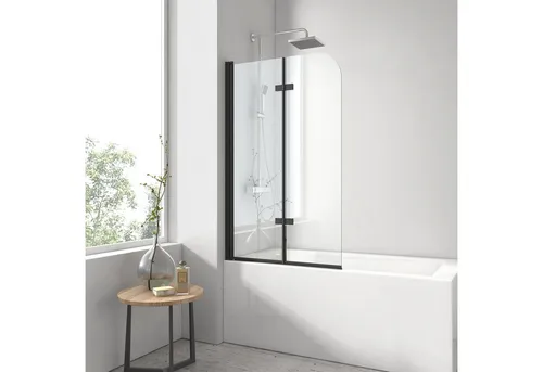 EMKE Badewannenaufsatz - Faltbare Duschwand aus 6mm Sicherheitsglas - Badewannenaufsatz mit hochwertigem mattschwarzen Aluminiumrahmen, faltbar und platzsparend, ideal für moderne Badezimmer. Leicht zu reinigen dank Nanobeschichtung.