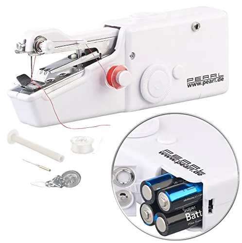 PEARL Mini Nähmaschine: Tragbare Handnähmaschine für dicke Stoffe