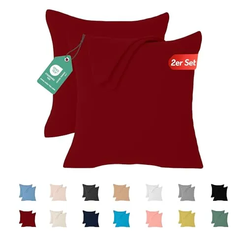 livessa 2er Set Kissenbezug 40x40 aus%100 Baumwolle Jersey Stoff, Kissenbezüge, 40x40 mit Reißverschluss, Kopfkissenbezug 40x40 cm, Kissenhülle, atmungsaktiv, Oeko-Tex Zertifiziert, Pillow Cover