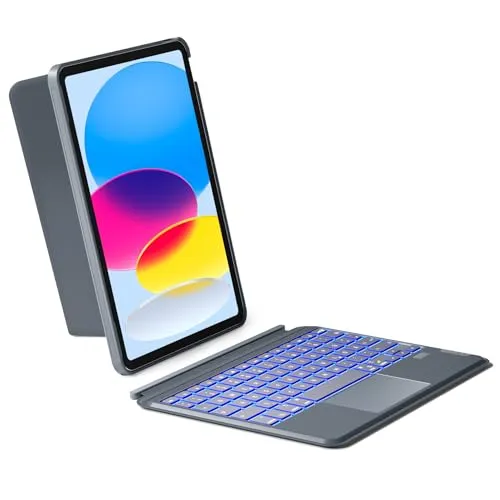 Inateck Hülle mit Tastatur für iPad 10. Generation - Abnehmbare Hülle mit 7-farbiger Hintergrundbeleuchtung und Touchpad, ideal für vielseitige Nutzung im Hoch- und Querformat