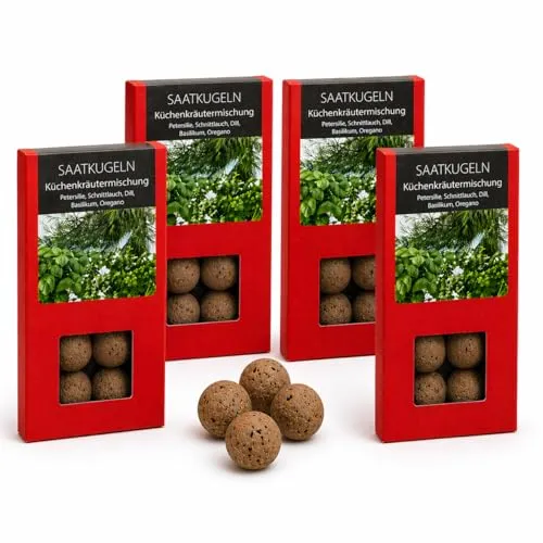 Produktbild Saatkugeln Kräuter 32 Stück | Kräutersamen Set Petersilie, Schnittlauch, Dill, Basilikum & Oregano | Saatbomben Küchenkräuter | Saatgut Kräuter für Balkon & Garten | Samenbomben | Seedbombs