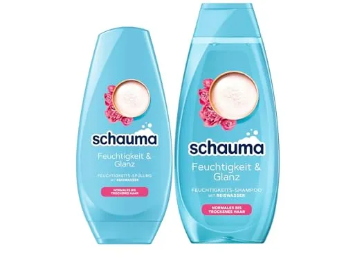 Schauma Feuchtigkeits-Shampoo Feuchtigkeit & Glanz (1x 400 ml) reinigt die Kopfhaut sanft für glänzendes & gesund aussehendes Haar & Spülung (1x 250 ml) Haarspülung mit Reiswasser