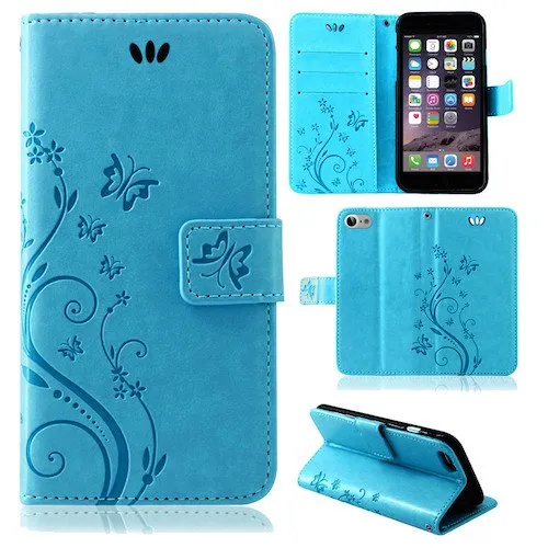 betterfon Hülle Kompatibel mit Apple iPhone 7 | Premium PU Leder Handyhülle Wallet Case für iPhone 7 | Schutzhülle Blumen Klapphülle Handyhülle | Blau