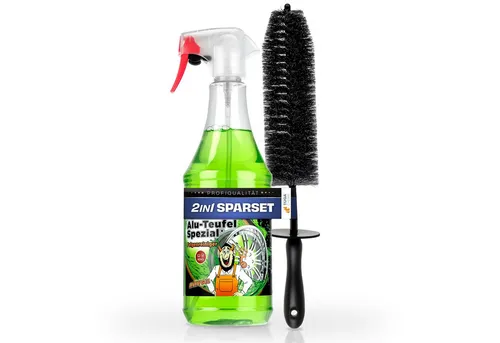 Tuga Alu Teufel Felgenreiniger Set (1L + Felgenbürste) - Effektiver, pH-neutraler Felgenreiniger für alle Felgenarten. Inklusive spezieller Bürste für gründliche und schonende Reinigung, ideal für die regelmäßige Pflege.