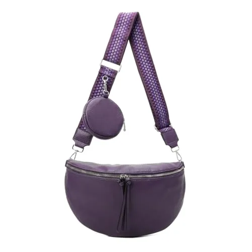 ITALYSHOP24 Damen Tasche Crossbody Schultertasche Gürteltasche Messenger-Tasche Hüfttasche Bauchtasche Umhängetasche Cross-Over Bodybag Handytasche Leder Optik Lila