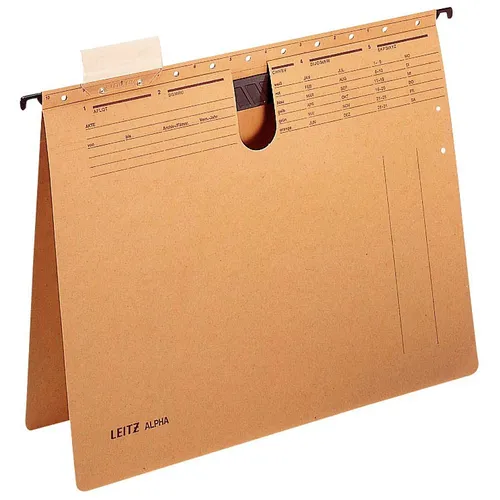 LEITZ Hängehefter ALPHA® 1989 - Naturbraun DIN A4 - Praktischer Hängehefter aus Natron-Karton mit verschieb- und einrastbarem Vollsichtreiter, ideal für die Organisation von Dokumenten in Büros und zuhause.