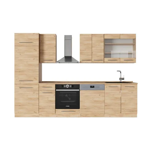 Vicco Küchenzeile Fame-Line, Goldkraft Eiche, 300 cm - Küchenzeilen mit eleganter Goldkraft Eiche Oberfläche, inklusive Arbeitsplatte und Montagematerial für eine einfache Installation.