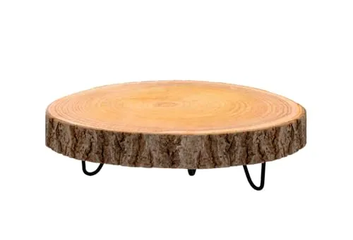 Spetebo Mini Beistelltisch Baumscheibe mit Metall Gestell - 25 cm - Kleiner Blumenhocker aus Holz - Pflanzen Ständer Blumen Hocker Deko Teller klein