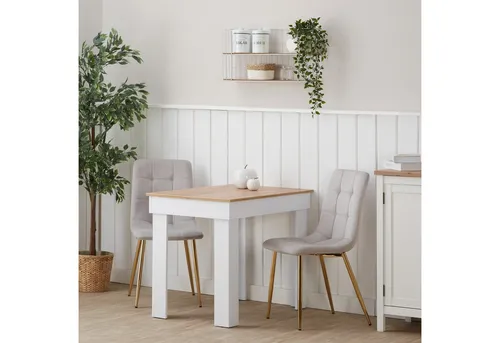 Homestyle4u 2218 Polsterstuhl Gold - Bequemer Esszimmerstuhl in Creme - Esszimmerstuhl mit edlem Samtbezug in Creme und stabilen goldenen Metallfüßen. Ideal für gemütliche Abende mit Familie und Freunden, maximal belastbar bis 120 kg.