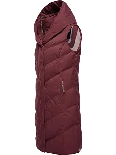 Ragwear Damen ärmellose Lange Outdoorweste Natalka Vest Wine Red Gr. XL - Stylische ärmellose Winterjacke mit großer Kapuze, wasserdicht und windabweisend. Perfekt für Outdooraktivitäten und modisch geschnitten für eine schmeichelhafte Passform.