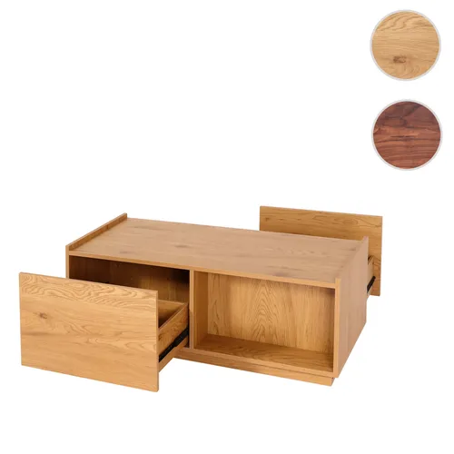 Couchtisch HWC-J78, eleganter Wohnzimmertisch mit Schubladen - Moderner Couchtisch in Eiche-Optik, 2 praktische Schubladen und großzügiger Ablagebereich für eine stilvolle und funktionale Wohnzimmereinrichtung.