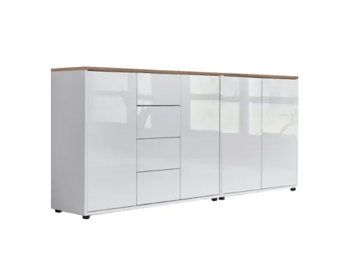 BMG Möbel Kommode Sideboard Mailand Set 15 – Hochglanz in Weiß mit Push-to-open-Funktion - Moderner BMG Möbel Sideboard Mailand Set 15, grifflos mit 4 Türen und 4 Schubladen. Pflegeleicht durch Anti-Fingerprint-Beschichtung, bietet viel Stauraum für Aktenordner, Schuhe und mehr. Made in Germany.