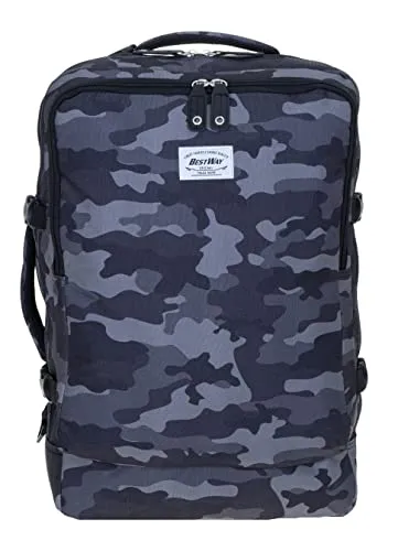 Bestway Handgepäck Rucksack Cabin Pro Reiserucksack Kabinengepäck Reisetasche mit Schultergurt + Elephant Flüssigkeitenbeutel 1L (Grey Black Camo 40252 0159)