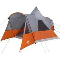 vidaXL Teepee Zelt Grau und Orange – 720 x 465 x 295 cm - Geräumiges Tipi-Zelt mit modernem Design, ideal für Sommer-Outdoor-Aktivitäten. Robustes Material und einfache Montage sorgen für ein komfortables Campingerlebnis.