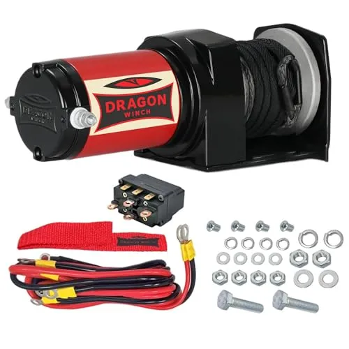 Dragon Winch Elektrische Seilwinde 12V 2000 lbs / 907kg Maverick-Serie Elektrowinde mit Synthetikseil 10m für Quads, ATV, UTV | Wasser- und Sandfest mit Zubehör I keine Fernsteuerung
