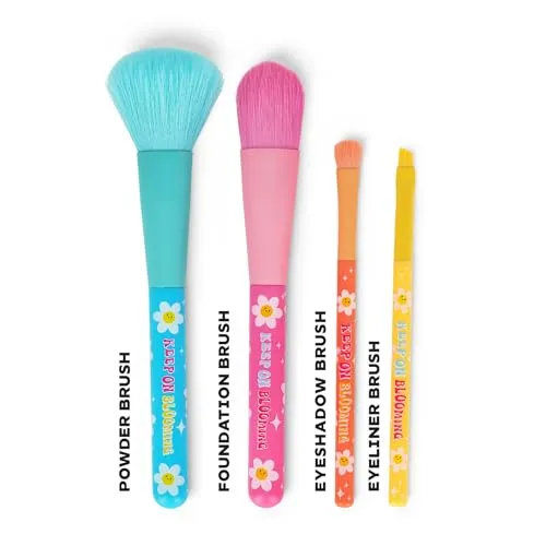 Legami – 4er-Set Make-up-Pinsel, Oh My Glow! Thema Daisy, enthält Puder-, Foundation-, Lidschatten- und Eyeliner-Pinsel, 100% vegan, Reiseformat