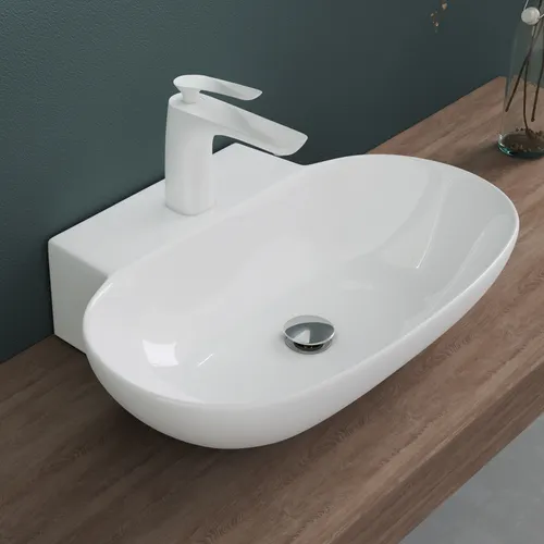 doporro Waschbecken Brüssel899 56x38,5cm - Elegantes Aufsatzwaschbecken aus Keramik mit Nano-Versiegelung für einfache Reinigung. Ideal für modernes Badezimmerdesign und einfache Montage.