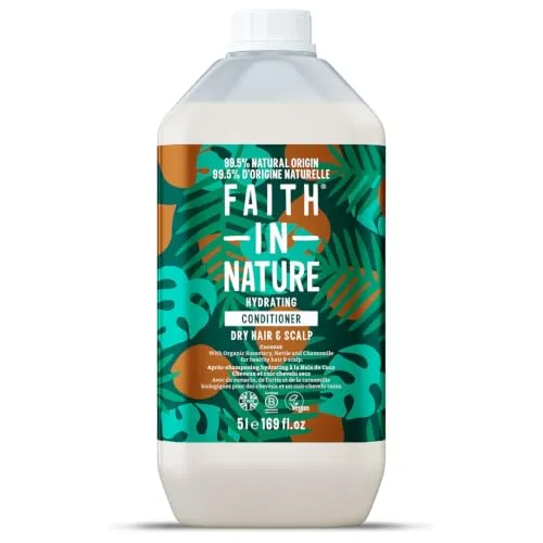 Faith In Nature Bio Kokosnuss Conditioner, Feuchtigkeitsspendend für trockenes Haar & trockene Kopfhaut, Vegan und tierversuchsfrei, Ohne SLS, Silikone oder Parabene, 5 L Nachfüllpack