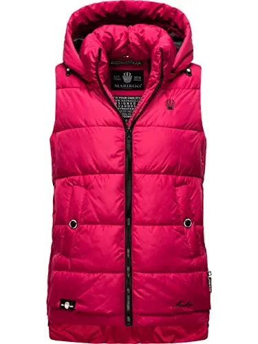 MARIKOO Damen Winter Steppweste Zarinaa Fuchsia Gr. XS - Funktionsjacken: Modische, warme Steppweste mit abnehmbarer Kapuze, ideal für kalte Tage – komfortabel und stylisch für Outdoor-Aktivitäten.