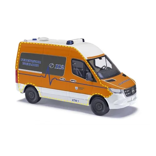 Busch 54061 - 1/87 Mercedes-Benz Sprinter Feuerwehr Is - Fertigmodell im Maßstab 1:87 aus hochwertigem Kunststoff. Ideal für Modellbau-Enthusiasten und Feuerwehr-Sammler. Detailgetreue Nachbildung des beliebten Sprinters.