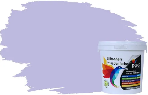 RyFo Colors Silikonharz Fassadenfarbe in Trend Violettönen - Hochdeckende, mattierte Fassadenfarbe mit Lotuseffekt. Ideal für Außenbereiche, schützt vor Schmutz und UV-Strahlen. Ergiebigkeit von 6 m² pro Liter, optimal für Neubau und Renovierung.