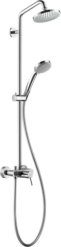 hansgrohe Showerpipe Croma 100 Einhebelmischer chrom - Brausegarnitur mit 160 mm Kopfbrause und vielseitigen Strahlarten für ein individuelles Duscherlebnis, inklusive höhenverstellbarer Handbrausehalterung.